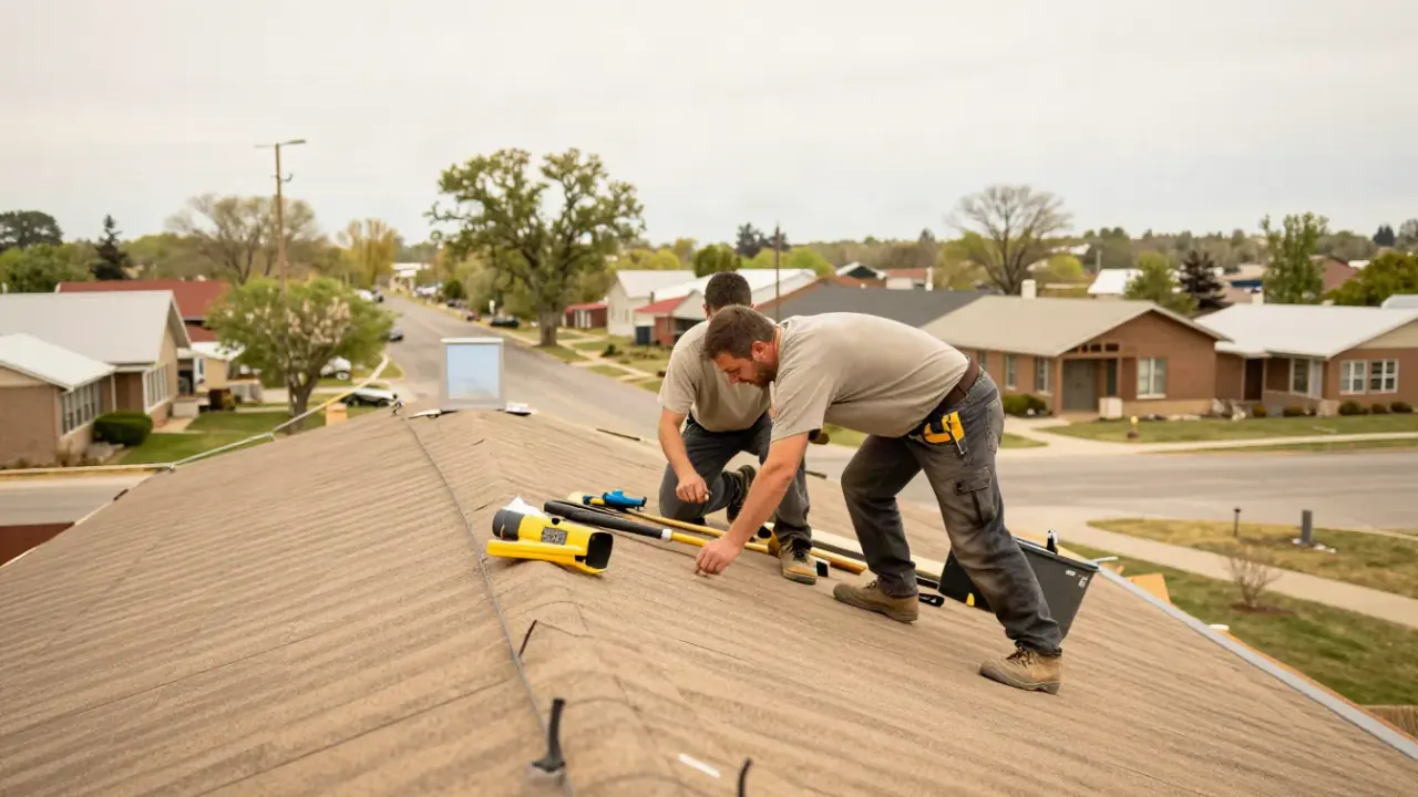 Roof Repair in Prescott, Arizona: wide shot of a Roof Repair job in progress